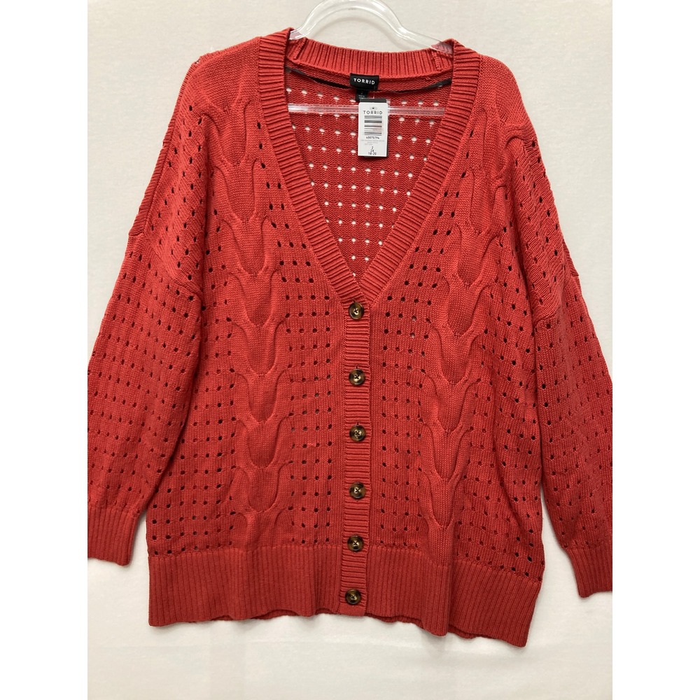 New Torrid size 2X Cable Knit Boyfriend Autumn Red Button Front Cardigan